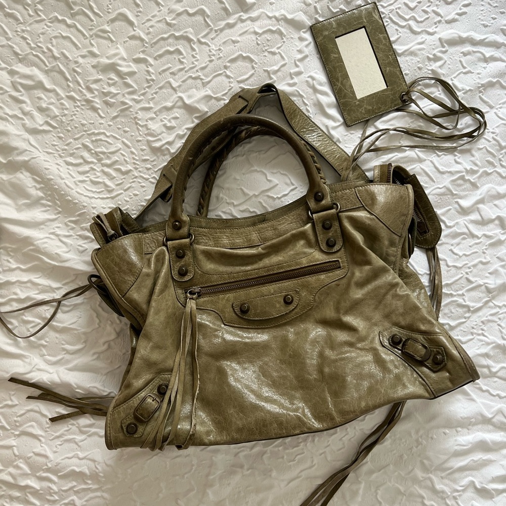 Balenciaga City bag Taupe neutral green suede
